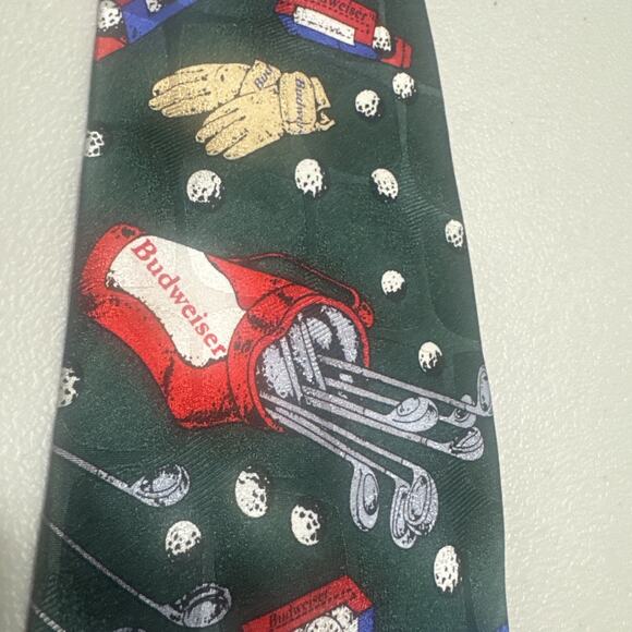 Budweiser Golf 1 Tie Vintage 1999 Anheuser-Busch Green Novelty Silk Hand Made - Picture 7 of 7